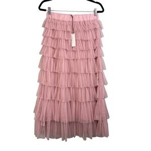 Cupcakes and Cashmere Glitter Swan Cloud Midi Cake Skirt Women S Pink Tiered NWT